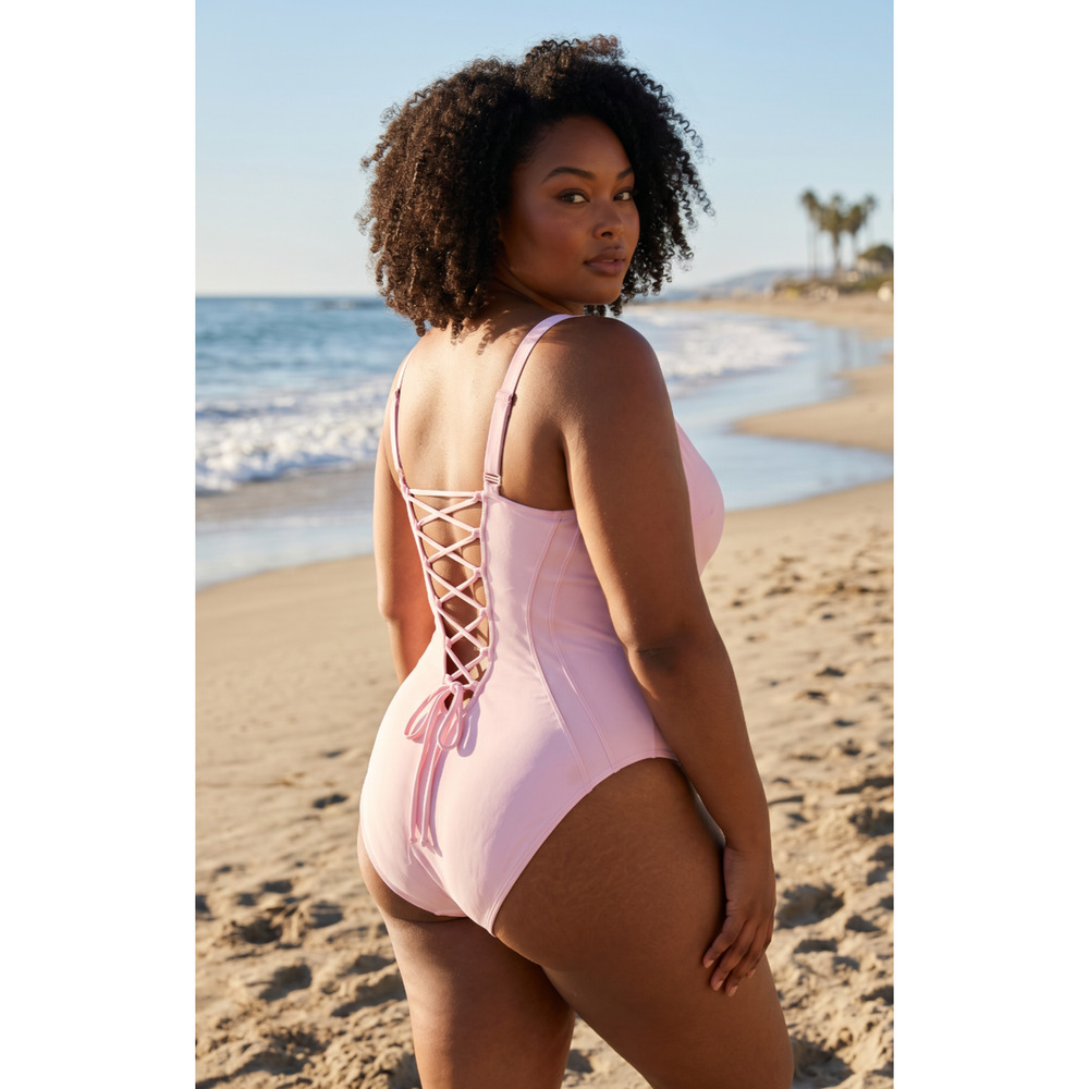 TA3 Brazilian Plungey Keyhole One Piece Pink 3X Regular Long NWT